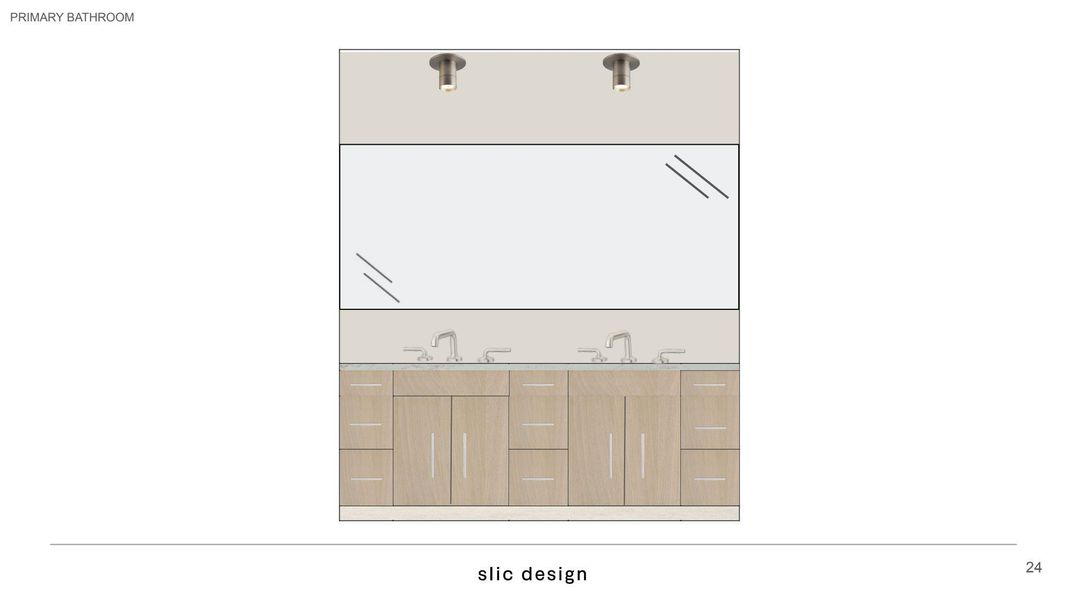 Spa-like primary bathroom with floating vanity, designer fixtures, and oversized walk-in shower.