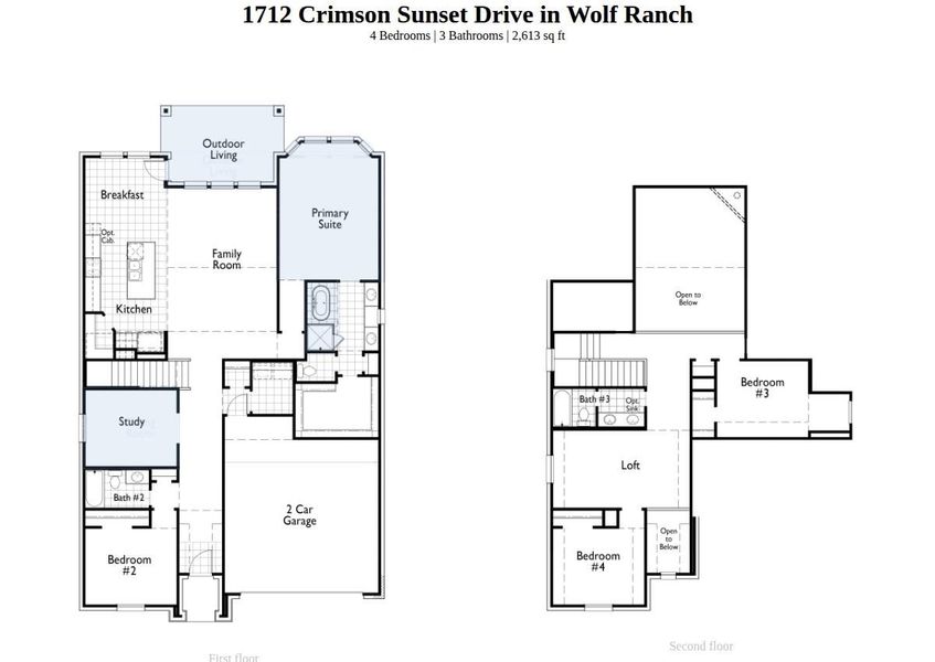 2D floor plan layout of this home in Wolf Ranch, Georgetown, TX (Image 2).