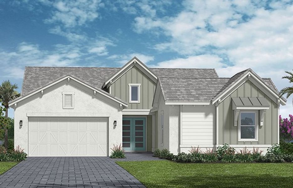 Representative exterior photo of a completed home built from the Woodlark Grand by Minto Communities in Westlake, Loxahatchee, FL (Image 6). Representative exterior photo of a completed home built from the Woodlark Grand by Minto Communities in Westlake, Loxahatchee, FL (Image 6).