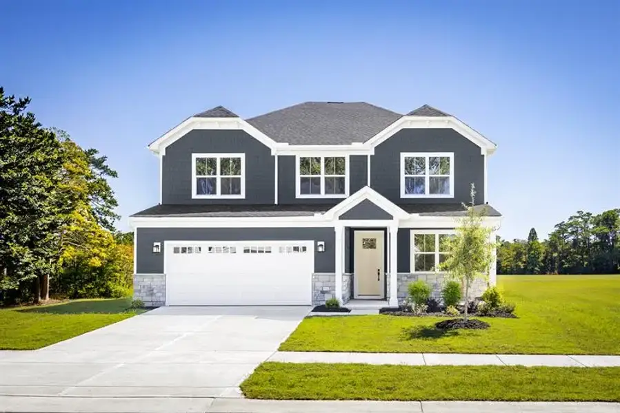 Representative exterior photo of a completed home built from the Sullivan by Ryan Homes in Shinn Farms, Troutman, NC (Image 1). Representative exterior photo of a completed home built from the Sullivan by Ryan Homes in Shinn Farms, Troutman, NC (Image 1).