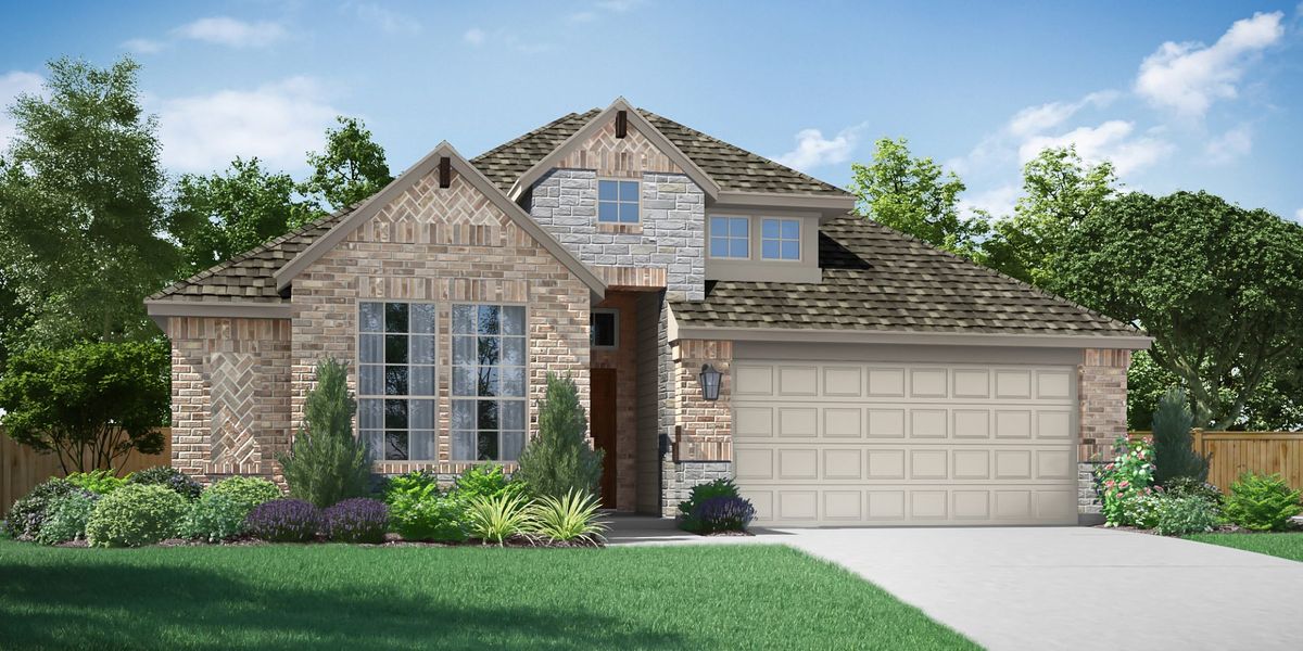 Representative exterior photo of a completed home built from the Coppell by Pacesetter Homes in Creekview Meadows, Pilot Point, TX (Image 2). Representative exterior photo of a completed home built from the Coppell by Pacesetter Homes in Creekview Meadows, Pilot Point, TX (Image 2).