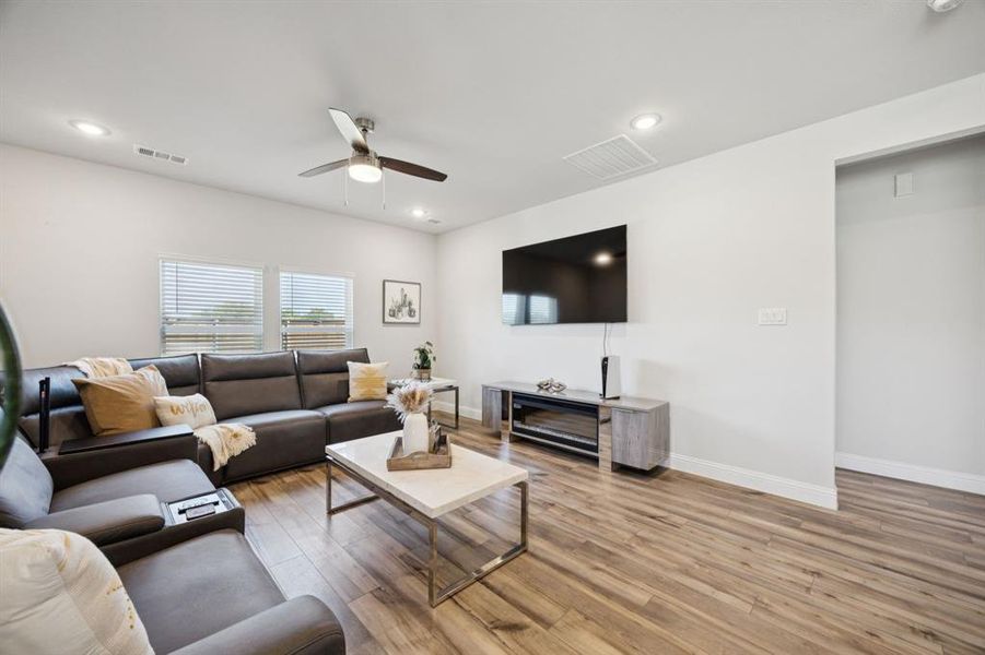 Furnished interior view inside a new home in Prestige Collection at Overland Grove, Forney (Image 18). Furnished interior view inside a new home in Prestige Collection at Overland Grove, Forney (Image 18).