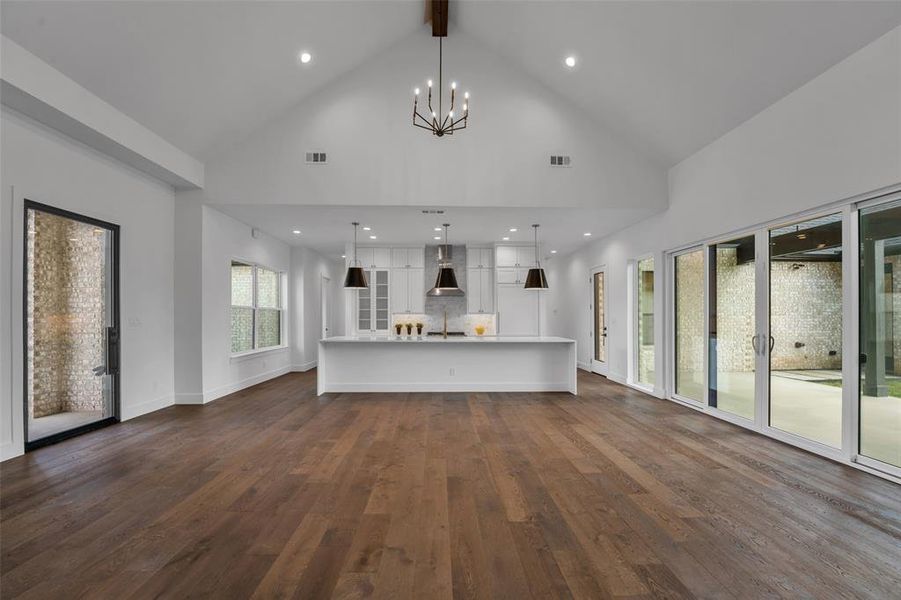 Sun-drenched living with large kitchen island.