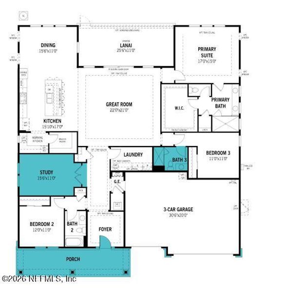 2D floor plan layout of this home in RiverTown, St. Johns, FL (Image 4).