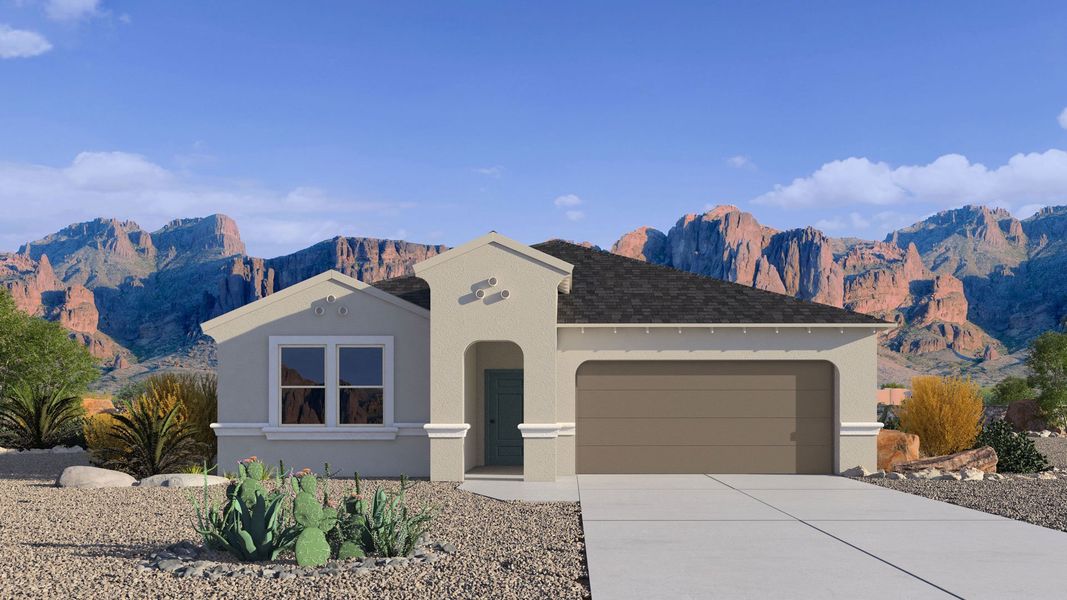 Representative exterior photo of a completed home built from the Saguaro by D.R. Horton in Quail Ranch, San Tan Valley, AZ (Image 2). Representative exterior photo of a completed home built from the Saguaro by D.R. Horton in Quail Ranch, San Tan Valley, AZ (Image 2).