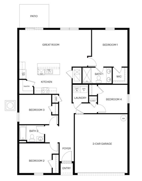 2D floor plan layout for the FREEPORT II by D.R. Horton in Gardenside at Ormond Station, Ormond Beach, FL (Image 3).