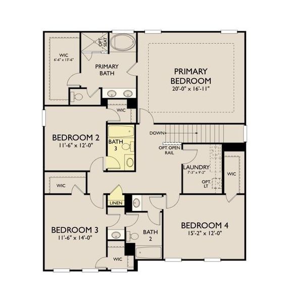 2D floor plan layout of this home in The Estates at Casteel, Bethlehem, GA (Image 6).