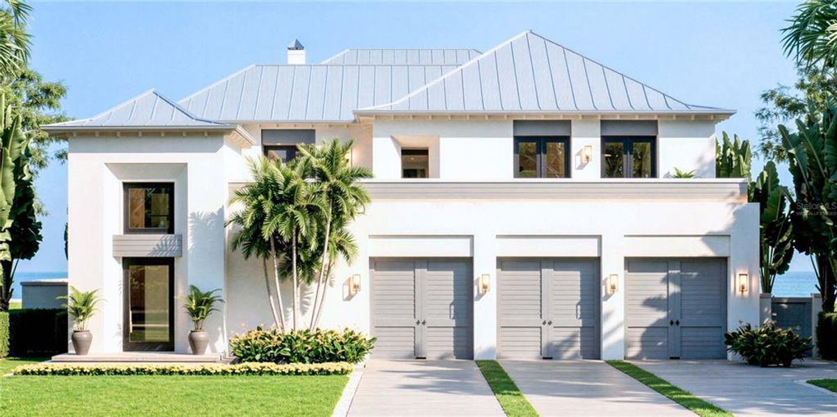 Front exterior of a new home in , Belleair Beach, FL, highlighting curb appeal (Image 5). Front exterior of a new home in , Belleair Beach, FL, highlighting curb appeal (Image 5).
