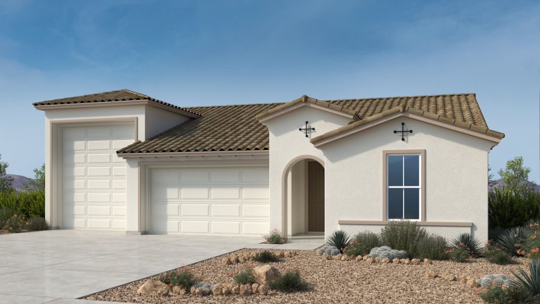 Representative exterior photo of a completed home built from the Crossing by Taylor Morrison in Combs Ranch Journey Collection, San Tan Valley, AZ (Image 1). Representative exterior photo of a completed home built from the Crossing by Taylor Morrison in Combs Ranch Journey Collection, San Tan Valley, AZ (Image 1).