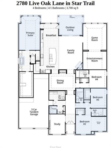 2D floor plan layout of this home in Star Trail, Prosper, TX (Image 2).