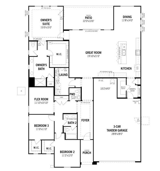 2D floor plan layout for the Burgundy by Mattamy Homes in White Tank Vistas, Waddell, AZ (Image 3).