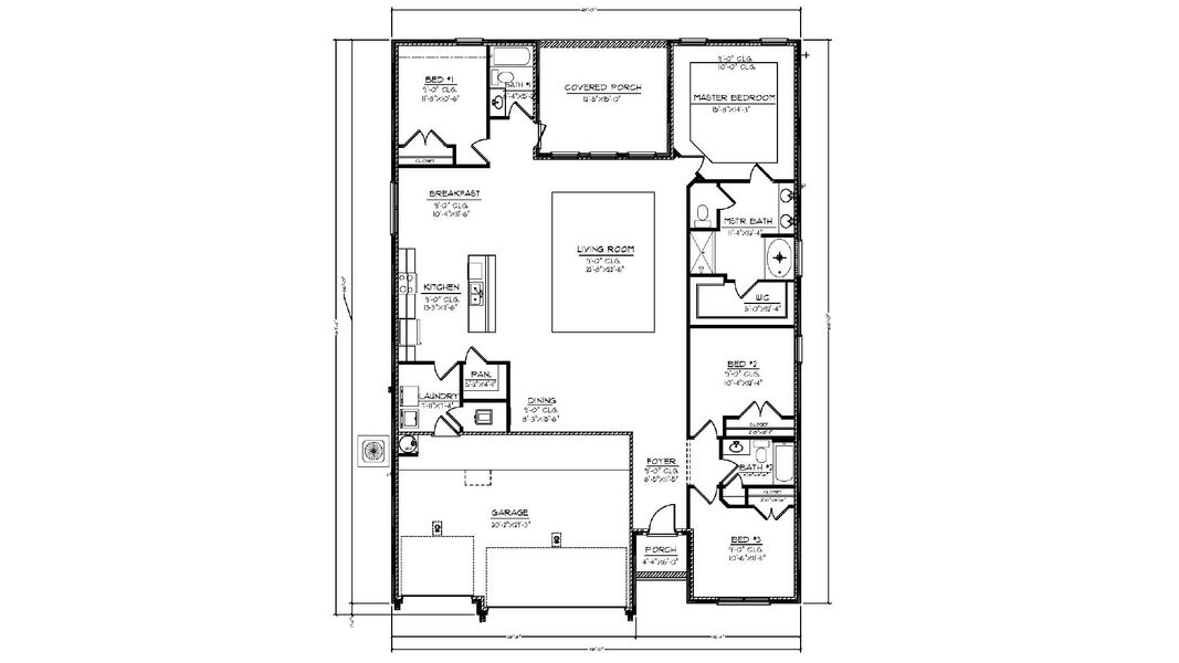 2D floor plan layout for the The Destin by D.R. Horton in Pine Creek and Heron Walk, Port St. Joe, FL (Image 12).