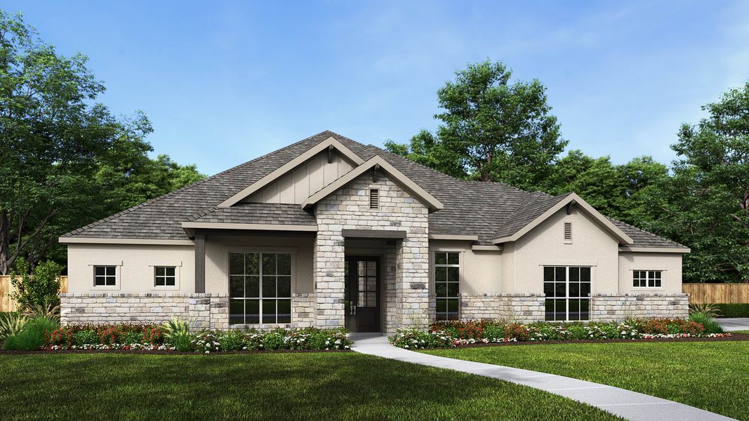 Representative exterior photo of a completed home built from the 3317A by Perry Homes in Johnson Ranch Half Acre, Bulverde, TX (Image 4).