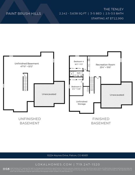 2D floor plan layout for the Tenley by Lokal Homes in Jackson Creek, Monument, CO (Image 5).