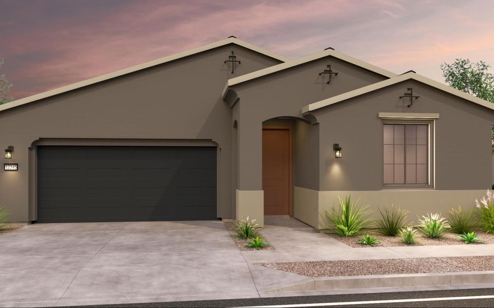 Representative exterior photo of a completed home built from the Daisy by Brookfield Residential in Wildflower at Blossom Rock, Apache Junction, AZ (Image 17).