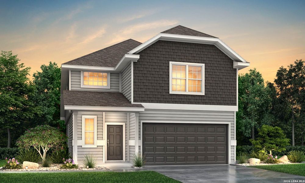 Front exterior of a new home in Timber Creek, San Antonio, TX, highlighting curb appeal (Image 1). Front exterior of a new home in Timber Creek, San Antonio, TX, highlighting curb appeal (Image 1).