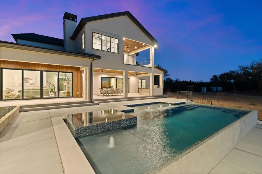 Outdoor living area with pool.