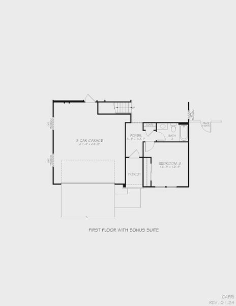 2D floor plan layout for the Capri by Epcon Communities in The Courtyards at Oak Grove, Durham, NC (Image 4).