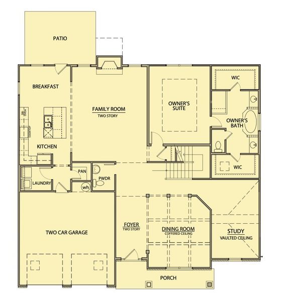2D floor plan layout for the Benjamin II by Kerley Family Homes in Springside Reserve, Powder Springs, GA (Image 3).