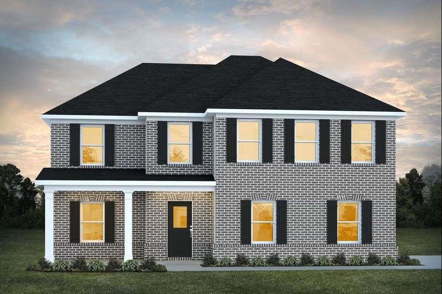 Front exterior of a new home in Creekbend Overlook, South Fulton, GA, highlighting curb appeal (Image 1). Front exterior of a new home in Creekbend Overlook, South Fulton, GA, highlighting curb appeal (Image 1).