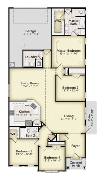 2D floor plan layout for the 2201 by Adams Homes in East Bay, Panama City, FL (Image 3).