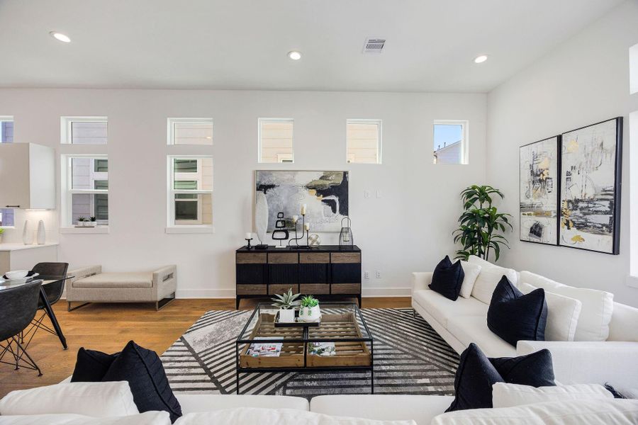 Abundant natural lighting and windows throughout the living area.
