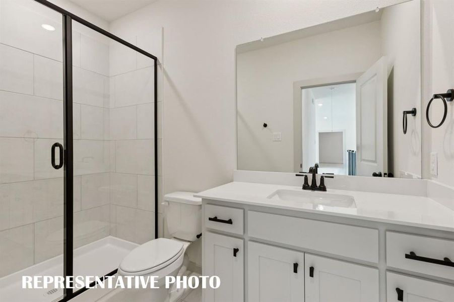 Friends and family will feel right at home in any of the beautifully finished guest baths in our Rennes plan.  REPRESENTATIVE PHOTO