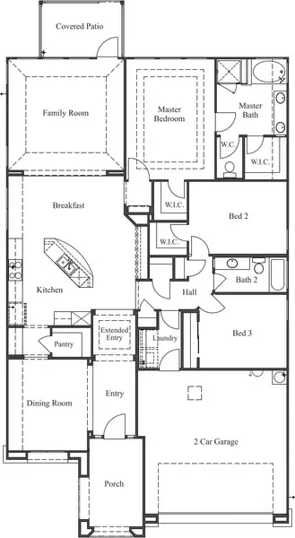 2D floor plan layout for the 1977 by Texas Homes in Ventana, Bulverde, TX (Image 3).
