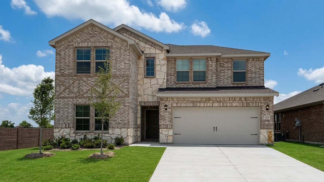 Front exterior of a new home in Liberty Crossing, Royse City, TX, highlighting curb appeal (Image 1). Front exterior of a new home in Liberty Crossing, Royse City, TX, highlighting curb appeal (Image 1).