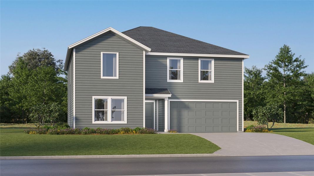 Front exterior of a new home in River Bridge Ranch, San Marcos, TX, highlighting curb appeal (Image 22).