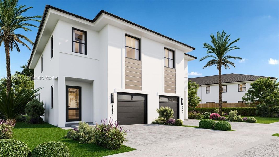 Front exterior of a new home in , Miami, FL, highlighting curb appeal (Image 1). Front exterior of a new home in , Miami, FL, highlighting curb appeal (Image 1).