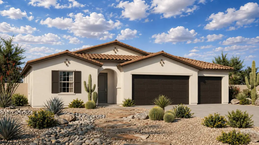 Representative exterior photo of a completed home built from the Hermosa by William Ryan Homes in Silver Cross, San Tan Valley, AZ (Image 3). Representative exterior photo of a completed home built from the Hermosa by William Ryan Homes in Silver Cross, San Tan Valley, AZ (Image 3).