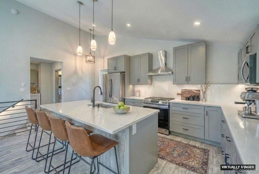 Kitchen with Island seating, Virtually staged