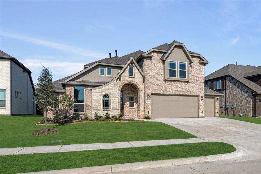 Front exterior of a new home in Liberty, Melissa, TX, highlighting curb appeal (Image 16).