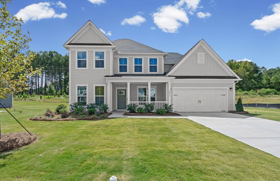 Front exterior of a new home in Creekside at Skelton, Hoschton, GA, highlighting curb appeal (Image 28).