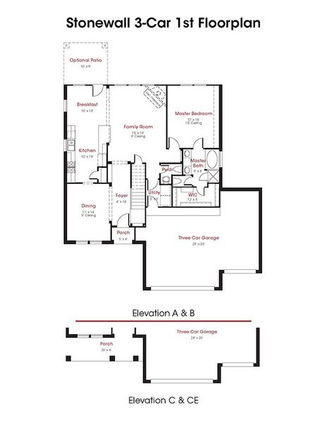 2D floor plan layout for the Stonewall by Kendall Homes in River Ranch, Dayton, TX (Image 3).