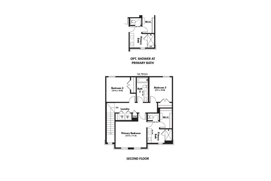 2D floor plan layout for the Woolf by DRB Homes in Creeks Crossing, Elgin, TX (Image 4).