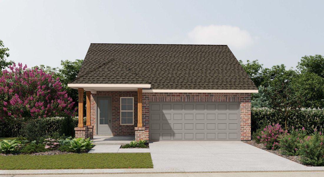 Representative exterior photo of a completed home built from the Ironestone II G by DSLD Homes in Two Step Farm, Montgomery, TX (Image 4). Representative exterior photo of a completed home built from the Ironestone II G by DSLD Homes in Two Step Farm, Montgomery, TX (Image 4).