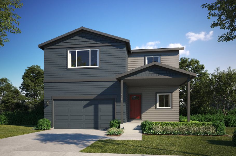 Representative exterior photo of a completed home built from the Oakley by Hartford Homes in Trailside Story Collection - Single Family Homes, Timnath, CO (Image 2).