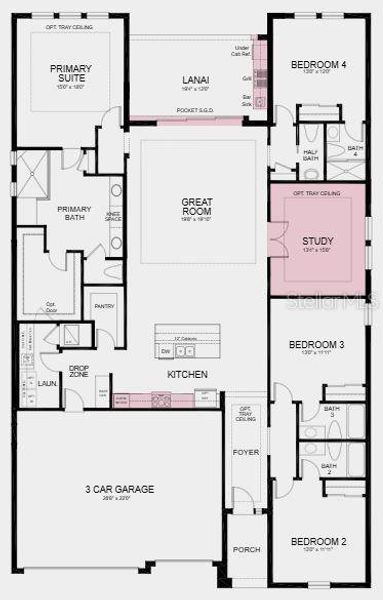 Structural options added include: Outdoor kitchen with vent hood, gourmet kitchen, study in place of flex room, and pocket sliding glass doors at great room