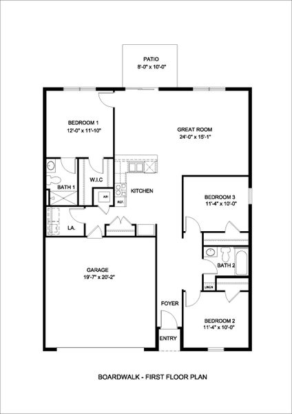 2D floor plan layout for the Boardwalk by D.R. Horton in LaBelle Homes, Lehigh Acres, FL (Image 2).