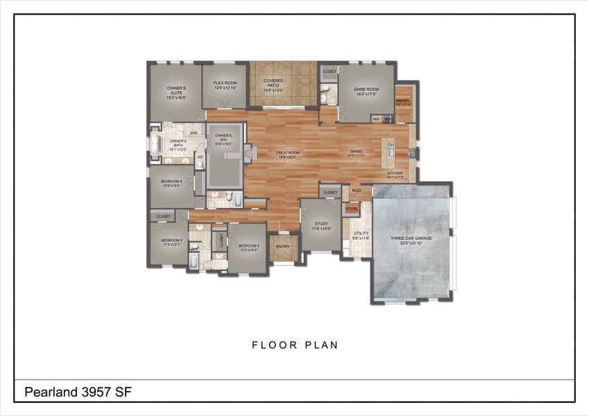 2D floor plan layout for the Pearland by Kenmark Homes in Santana Ridge - Brock ISD, Weatherford, TX (Image 4). 2D floor plan layout for the Pearland by Kenmark Homes in Santana Ridge - Brock ISD, Weatherford, TX (Image 4).