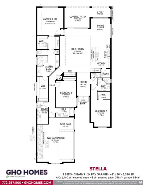 2D floor plan layout for the Stella by GHO Homes in Tesoro Club, Port St. Lucie, FL (Image 3).
