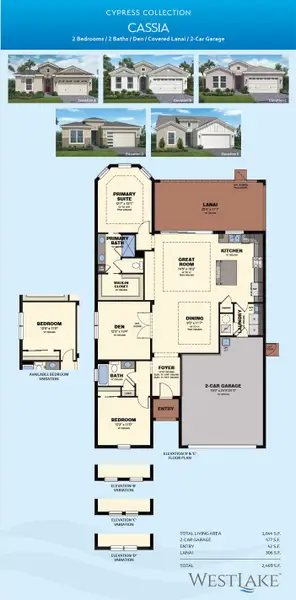 2D floor plan layout for the Cassia by Minto Communities in Westlake, Loxahatchee, FL (Image 3).