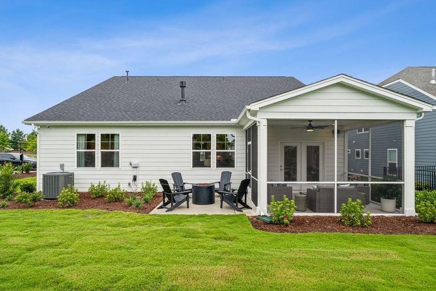 Exterior details and patio area of a home in The Beacon at Old Peachtree Single Family Homes, Lawrenceville (Image 87).