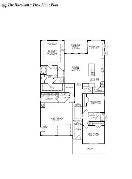 2D floor plan layout for the Harrison by Eastwood Homes in Waterford Commons, Rock Hill, SC (Image 3).