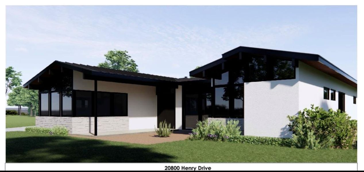 Contemporary house with stucco siding, a front lawn, a sunroom, and stone siding Contemporary house with stucco siding, a front lawn, a sunroom, and stone siding