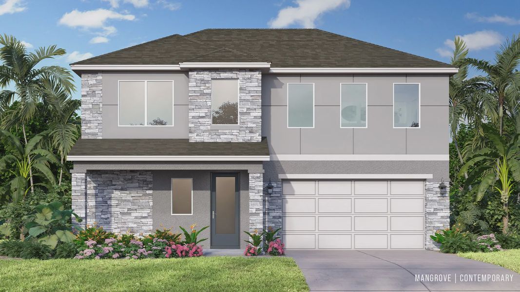 Front exterior of a new home in Lakeside at Satilla, St. Cloud, FL, highlighting curb appeal (Image 1). Front exterior of a new home in Lakeside at Satilla, St. Cloud, FL, highlighting curb appeal (Image 1).