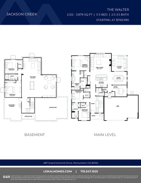 2D floor plan layout for the Walter by Lokal Homes in Paint Brush Hills, Peyton, CO (Image 5).