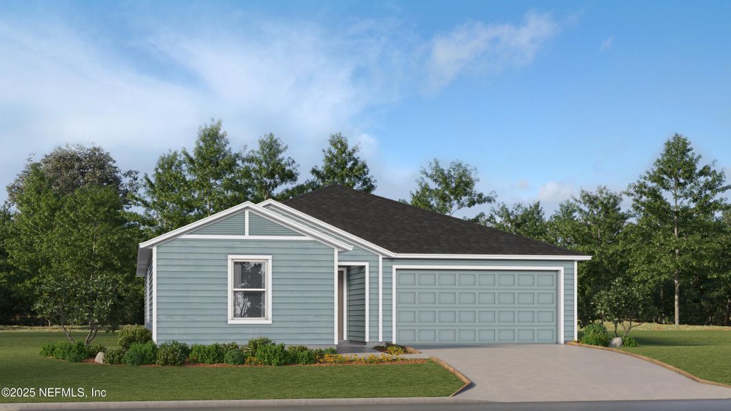 Front exterior of a new home in Whistler Woods, Jacksonville, FL, highlighting curb appeal (Image 1). Front exterior of a new home in Whistler Woods, Jacksonville, FL, highlighting curb appeal (Image 1).